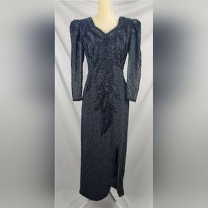 De Oscar Collection Fully Beaded Stunning Whimsigoth Black Evening Gown sz 8